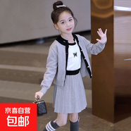 愛(ài)萌鴨 LOVING DUCK女童秋裝小香風(fēng)氣質(zhì)學(xué)院風(fēng)毛衣套裙大童小女孩 【灰色兩件】毛衣開(kāi)衫+半身裙 110 cm