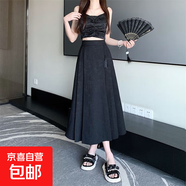 新中式國風提花半身裙小個子可穿松緊腰氣質(zhì)顯瘦改良馬面百褶裙潮 黑色 2XL 【建議130-140斤】