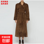 女士中長(cháng)款麂皮絨風(fēng)衣豹紋過(guò)膝外套復古歐美潮流休閑時(shí)尚氣質(zhì)大衣 咖啡色【高品質(zhì)】 XS