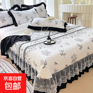 赫本風(fēng)床蓋三件套蕾絲花邊床裙雙層加厚夾棉單床蓋裸睡床單不起球 愛(ài)麗莎-赫本風(fēng) 1.8m床-260*250床蓋+枕套一對