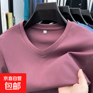 老人頭（LAORENTOU）100支雙絲光棉男純棉V領(lǐng)長袖T恤純色寬松雞心 AN55201紫紅 L 建議125-145斤