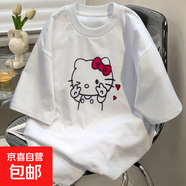 夏季新款純棉短袖T恤女韓系白色剪刀手kitty貓休閑上衣潮T508-DPJ 白色【剪刀手KT貓】 XL 可穿150斤以?xún)?
                                         title=