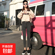 港味煙灰色150女生八分牛仔褲女緊身小個子顯高純色九分小腳褲 灰色/毛邊八分褲 31 二尺四
