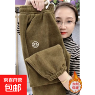 不加絨/加絨運動(dòng)褲女秋冬加大碼寬松束腳休閑褲顯瘦哈倫衛褲子 芥黃綠【加絨加厚】 4XL 【建議160-180斤】