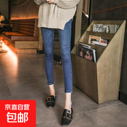 純色個性舒適高腰九分加絨加厚緊身牛仔褲女八分矮小個子小腳褲 復(fù)古藍(lán)長褲單款 30