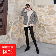 韓國高腰薄絨緊身牛仔褲女九分秋冬季顯瘦黑色彈力加絨小腳褲長褲 黑色八分褲(薄絨) 32