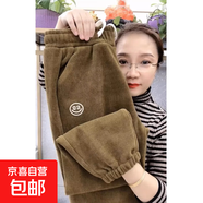 不加絨/加絨運動(dòng)褲女秋冬加大碼寬松束腳休閑褲顯瘦哈倫衛褲子 芥黃綠【春秋款】 L 【建議100-115斤】