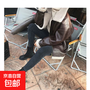 韓國高腰薄絨緊身牛仔褲女九分秋冬季顯瘦黑色彈力加絨小腳褲長褲 煙灰色八分褲(薄絨) 32