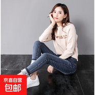 冬季加絨牛仔褲女高腰加厚九分褲顯瘦彈力小腳褲鉛筆褲2025年新款 1699復古蘭九分白灰絨 30