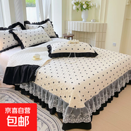赫本風(fēng)床蓋三件套蕾絲花邊床裙雙層加厚夾棉單床蓋裸睡床單不起球 愛(ài)心-赫本風(fēng) 1.8m床-260*250床蓋+枕套一對