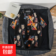 夏季短袖襯衣男ins復(fù)古搞怪人頭個性印花潮牌韓版寬松襯衫潮上衣 黑色【度1140-人頭】短袖襯衫 XL