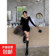 內(nèi)搭針織連衣裙女2025秋冬新款修身短裙打底裙冬季緊身包臀裙裙子 黑色 均碼