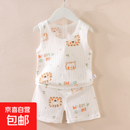 2025兒童背心套裝新款男女童寶寶卡通薄款無袖背心短褲套裝潮e93 白底獅子頭 110 cm