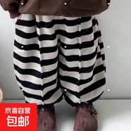 兒童加絨加厚套裝2025秋冬款韓版男女童衛衣衛褲條紋套裝p35 韓版條紋褲子 140