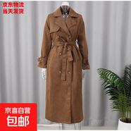 女士中長(cháng)款麂皮絨風(fēng)衣豹紋過(guò)膝外套復古歐美潮流休閑時(shí)尚氣質(zhì)大衣 棕色【高品質(zhì)】 L