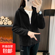 外套女新款秋冬季抓絨衣雙面珊瑚絨男女夾克保暖搖粒絨外套兩面穿 黑色 M