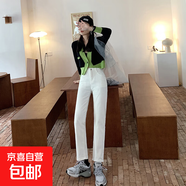 加絨加厚牛仔小直筒褲女九分2025秋冬新款高腰修身薄絨八分煙管褲 白色(九分) 加厚 25