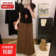 時髦穿搭仿麂皮絨豹紋半身裙秋季小眾設(shè)計感松緊腰包臀A字長裙ins 淺棕色 XL