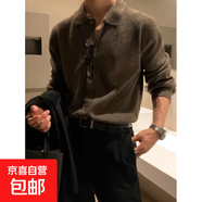 奈加圖（NAIJIATU）秋冬加厚毛衣外套男純色寬松帥氣慵懶風(fēng)針織開(kāi) 咖啡色 M