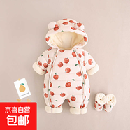 嬰兒衣服秋冬季外出抱衣寶寶加絨羽絨棉服新生幼兒連體衣冬裝外套 帶腳套小蘋(píng)果 加絨加厚 73cm 適合3-6個(gè)月寶寶