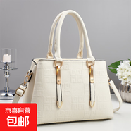 新款女包水洗面料時尚女士手提包高彈托底韓版潮單肩斜挎包跨境包 米白