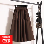 口袋休閑大碼高腰2025夏季中長(cháng)款半身裙新款爆款時(shí)尚顯瘦裙子 咖色 L