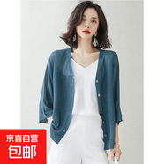 夏季外搭上衣薄款冰絲針織開(kāi)衫披肩配裙子吊帶外搭罩衫外套女 MS 藍(lán)色 均碼