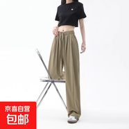 黑色運(yùn)動(dòng)褲女夏季薄款冰絲褲子大碼胖mm闊腿褲垂感休閑防曬長(zhǎng)褲子 卡其色 【MY-640】 5XL