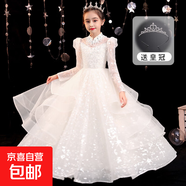 花童婚禮小女孩禮服高端秋冬公主裙女童蓬蓬紗主持人鋼琴演奏禮服 201白色【送皇冠】 140 【建議46-55斤】