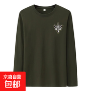 軍旅風(fēng)軍綠色印花長(cháng)袖t恤男女2025秋季休閑百搭軍訓打底長(cháng)T上衣QP 小戰狼投領(lǐng)圓領(lǐng)長(cháng)袖軍綠色 5XL