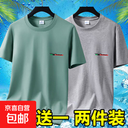 2025夏季短袖T恤男士圓領(lǐng)潮流印花寬松大碼百搭半袖體恤打底衫-SL 短袖DAP-豆綠+淺灰 4XL 碼【160-175斤】