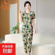 金狐貍老年人女上衣中老年女裝短袖衫服裝休閑兩件套媽媽夏裝冰絲 4號(hào)色 舒杰&6678 XL
