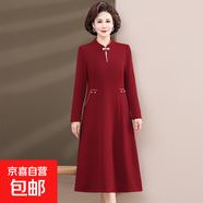 金狐貍新款秋裝中老年女裝秋冬結婚裙子媽媽秋裝禮服連衣裙喜婆婆 酒紅色連衣裙 2389 5XL 建議158-180斤