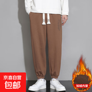 褲子男春2025夏季寬松潮流百搭男士休閑褲束腳運(yùn)動長褲 咖啡色 加絨 K958 4XL