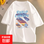 2025新款冰絲夏季短袖t恤男學(xué)生韓版寬松潮流半袖休閑體恤上衣-SL 晚霞白色 【單件裝】 L 【推薦90-110斤】