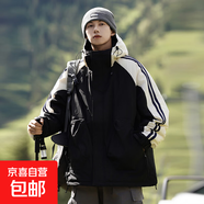 潮牌工裝羽絨服男女同款冬季新款潮流寬松輕薄百搭短款羽絨衣 黑色 3XL (190) 建議體重180斤-195斤