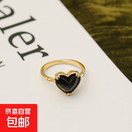法式輕奢綠瑪瑙寶石戒指復古輕奢黑色愛(ài)心鋯石食指戒港風(fēng)優(yōu)雅對戒 14K金【黑色愛(ài)心】均碼