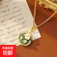 莫奈梵高vintage油畫風(fēng)感項鏈巴洛克珍珠蝴蝶花瓣毛衣鏈吊墜 18K金+綠色+白色