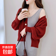 針織外套女韓版寬松小個子V領(lǐng)針織開衫女毛衣外搭披肩上衣女 MF27 紅色 L