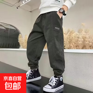 男童褲子純棉秋裝寬松百搭兒童馬褲嬰兒寶寶拼接設(shè)計(jì)感休閑褲女童 RWC-K37綠色  110