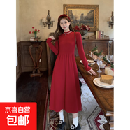 配大衣內(nèi)搭針織連衣裙子女秋冬長(zhǎng)款高級(jí)感赫本風(fēng)氣質(zhì)毛衣打底長(zhǎng)裙 酒紅色 均碼