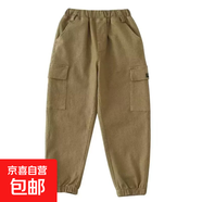 男童褲子純棉秋裝寬松百搭兒童馬褲嬰兒寶寶拼接設(shè)計(jì)感休閑褲女童 RWC-K40卡其色  120