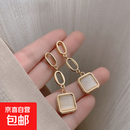 925銀針鏈條貓眼石方形耳環(huán)韓國個(gè)性設計時(shí)尚耳墜百搭耳飾 鏈條流蘇耳環(huán)