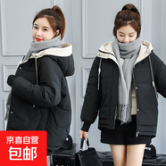連帽短款棉衣女冬季韓版寬松學(xué)院風(fēng)棉服外套撞色百搭面包服J601 黑色 XL （130-150斤）