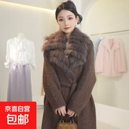 法式秋冬新款長(zhǎng)風(fēng)衣毛衣外套狐貍毛領(lǐng)皮草女復(fù)古高級(jí)感系帶針織衫 咖色 均碼