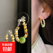 復古竹節(jié)耳環(huán)小眾設計感高級輕奢古風耳墜新中式耳飾耳夾春夏 綠色串珠耳環(huán)