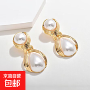 七夕禮物法式中古珍珠輕奢復古夸張歐美耳環(huán)女宴會(huì )晚禮服長(cháng)款耳飾 扭結珍珠耳環(huán)