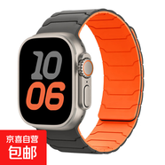 適用蘋(píng)果S10手表iwatch9表帶applewatch磁吸10硅膠S9腕帶Ultra女SE運動(dòng)8男S8高級S7新款7iphoneS6 灰色+橙色 42/44mm表盤(pán):SE/S6/5/4/3/2/1