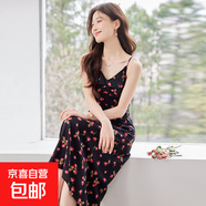 法式茶歇碎花吊帶連衣裙女夏季2025新款設計感小眾收腰氣質(zhì)中長(cháng)裙 綠色（單件連衣裙） XL