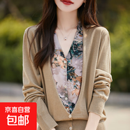針織衫女開(kāi)衫外套2025新款V領(lǐng)純色寬松短款毛衣外搭顯瘦簡(jiǎn)約潮流 駝色 XL （130-155斤）
